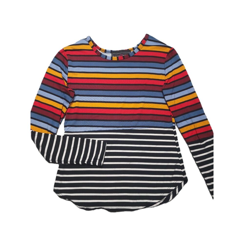 Polly & Esther Long Sleeve Top Womens S Multicolor Striped Shirt
